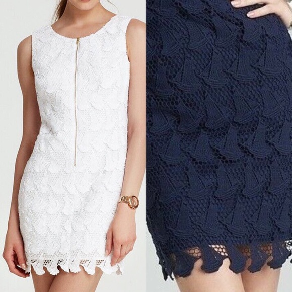 Lilly Pulitzer Dresses & Skirts - Lilly Pulitzer Navy Sailboat Lace Dress Sz 8 EUC